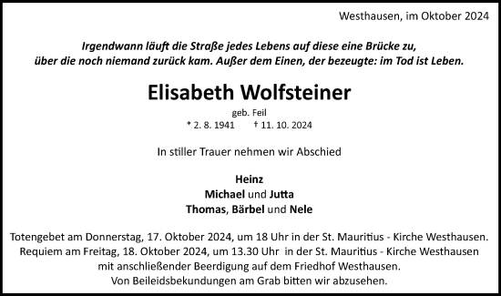 Traueranzeige von Elisabeth Wolfsteiner von Schwäbische Post