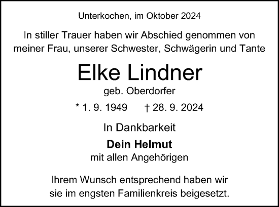 Traueranzeige von Elke Lindner von Schwäbische Post