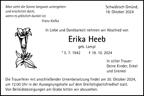 Traueranzeige von Erika Heeb von Gmünder Tagespost