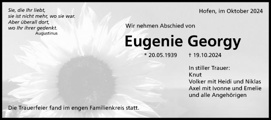 Traueranzeige von Eugenie Georgy von Schwäbische Post