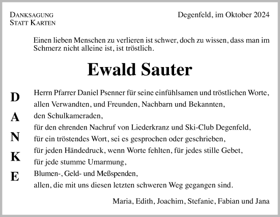 Traueranzeige von Ewald Sauter von Gmünder Tagespost