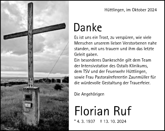 Traueranzeige von Florian Ruf von Schwäbische Post