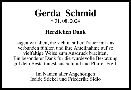 Traueranzeige von Gerda Schmid von Gmünder Tagespost