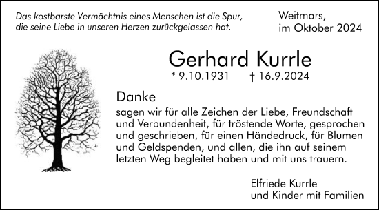 Traueranzeige von Gerhard Kurrle von Gmünder Tagespost