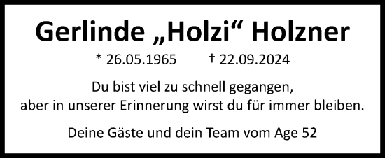 Traueranzeige von Gerlinde Holzner von Schwäbische Post