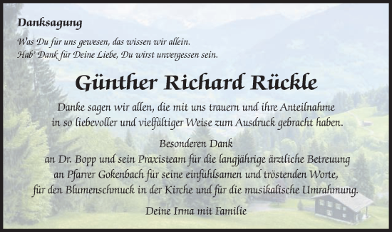 Traueranzeige von Günther Richard Rückle von Schwäbische Post