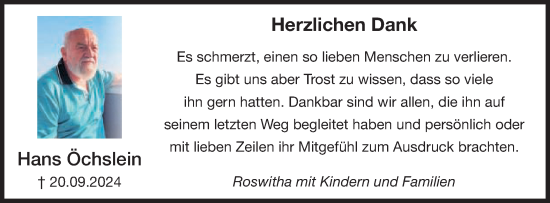 Traueranzeige von Hans Öchslein von Schwäbische Post
