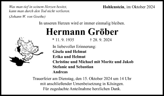Traueranzeige von Hermann Gröber von Schwäbische Post
