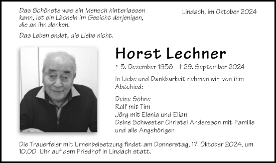 Traueranzeige von Horst Lechner von Gmünder Tagespost