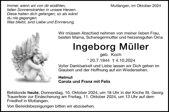 Traueranzeige von Ingeborg Müller von Gmünder Tagespost