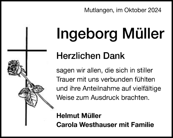 Traueranzeige von Ingeborg Müller von Gmünder Tagespost