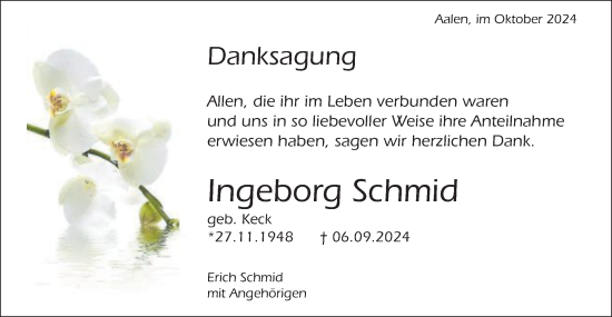 Traueranzeige von Ingeborg Schmid von Schwäbische Post