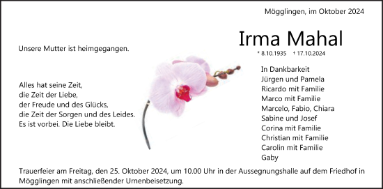 Traueranzeige von Irma Mahal von Gmünder Tagespost
