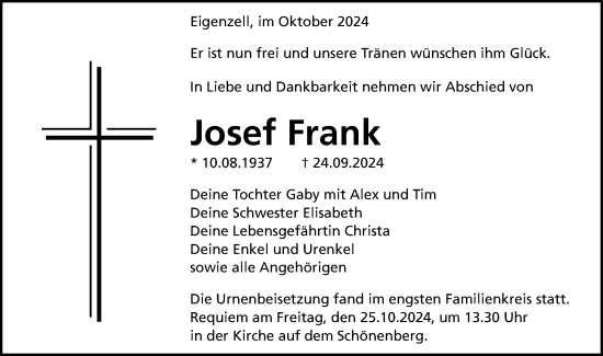 Traueranzeige von Josef Frank von Schwäbische Post