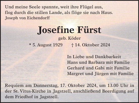 Traueranzeige von Josefine Fürst von Schwäbische Post