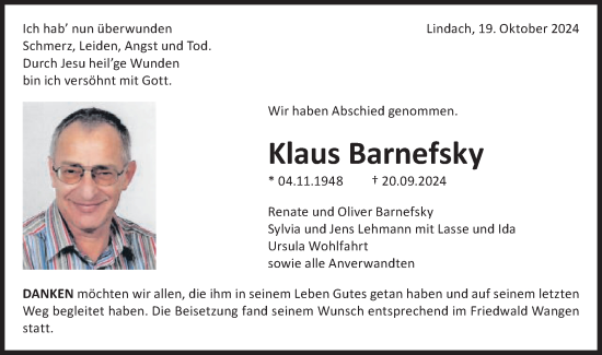 Traueranzeige von Klaus Barnefsky von Gmünder Tagespost