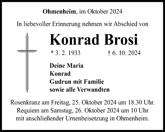 Traueranzeige von Konrad Brosi von Schwäbische Post