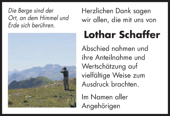 Traueranzeige von Lothar Schaffer von Schwäbische Post