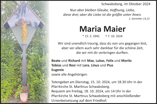 Traueranzeige von Maria Maier von Schwäbische Post