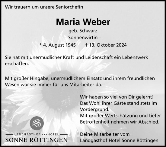 Traueranzeige von Maria Weber von Schwäbische Post