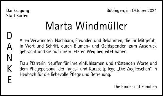 Traueranzeige von Marta Windmüller von Gmünder Tagespost