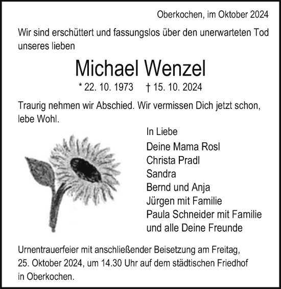 Traueranzeige von Michael Wenzel von Schwäbische Post