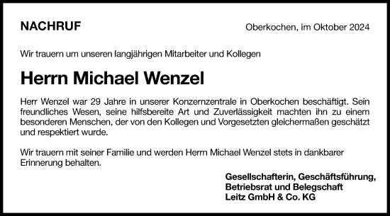 Traueranzeige von Michael Wenzel von Schwäbische Post