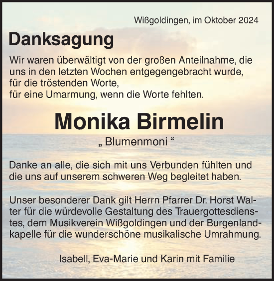 Traueranzeige von Monika Birmelin von Gmünder Tagespost