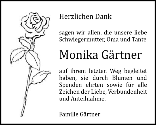 Traueranzeige von Monika Gärtner von Gmünder Tagespost