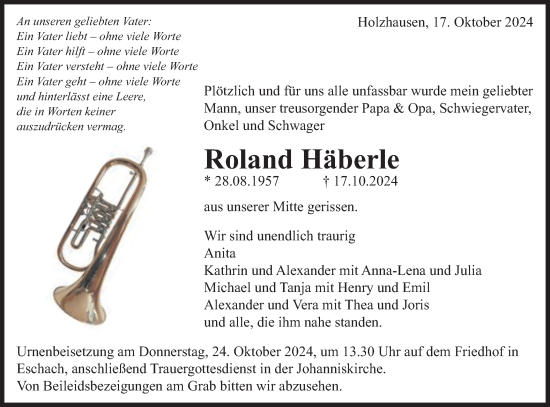 Traueranzeige von Roland Häberle von Gmünder Tagespost