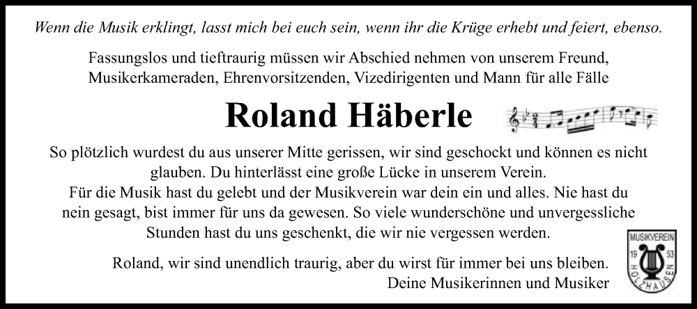 Traueranzeige für Roland Häberle vom 22.10.2024 aus Gmünder Tagespost
