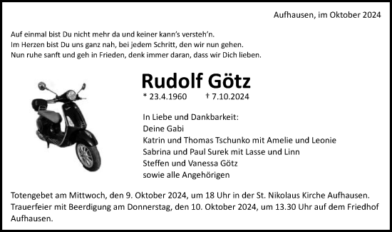 Traueranzeige von Rudolf Götz von Schwäbische Post