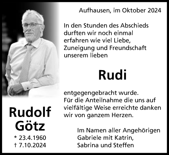 Traueranzeige von Rudolf Götz von Schwäbische Post