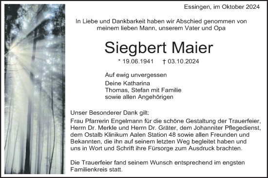 Traueranzeige von Siegbert Maier von Schwäbische Post