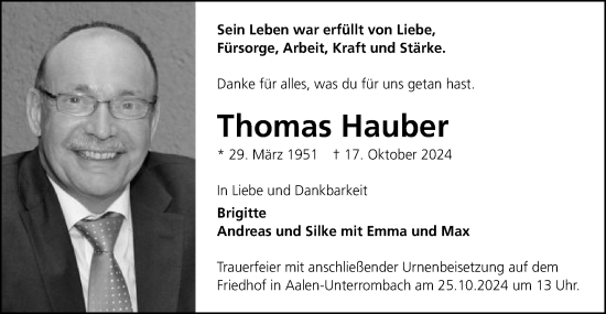 Traueranzeige von Thomas Hauber von Schwäbische Post