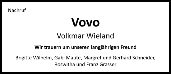 Traueranzeige von Volkmar Wieland von Schwäbische Post