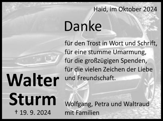 Traueranzeige von Walter Sturm von Schwäbische Post