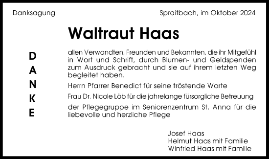 Traueranzeige von Waltraud Haas von Gmünder Tagespost