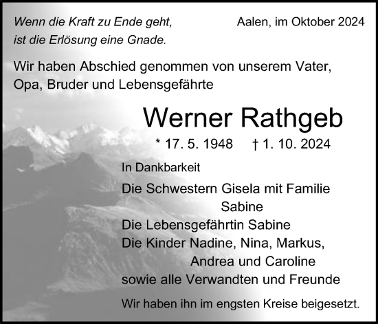 Traueranzeige von Werner Rathgeb von Schwäbische Post