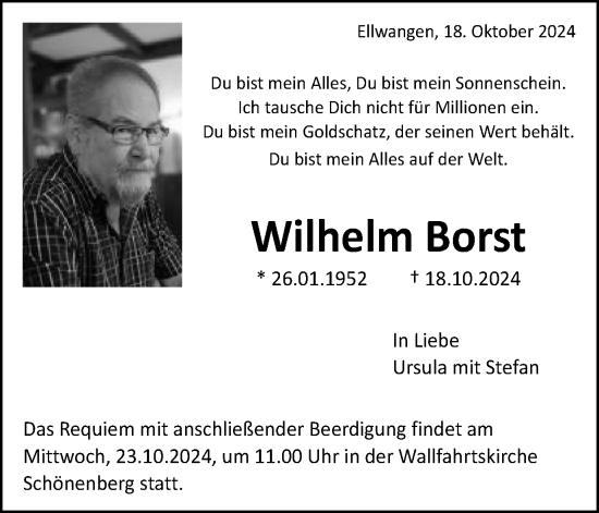 Traueranzeige von Wilhelm Borst von Schwäbische Post
