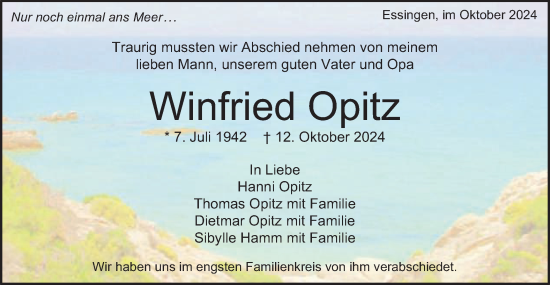 Traueranzeige von Winfried Opitz von Schwäbische Post