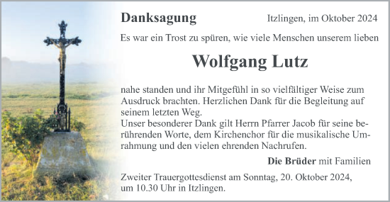 Traueranzeige von Wolfgang Lutz von Schwäbische Post