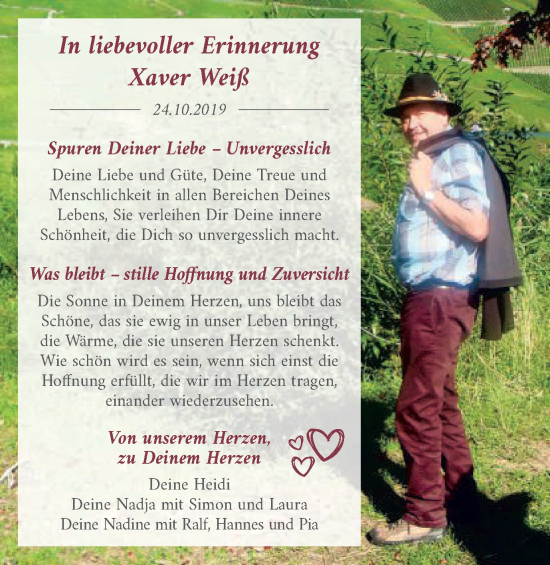 Traueranzeige von Xaver Weiß von Schwäbische Post