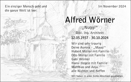 Traueranzeige von Alfred Wörner von Gmünder Tagespost