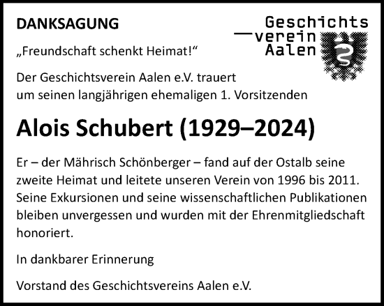 Traueranzeige von Alois Schubert von Schwäbische Post