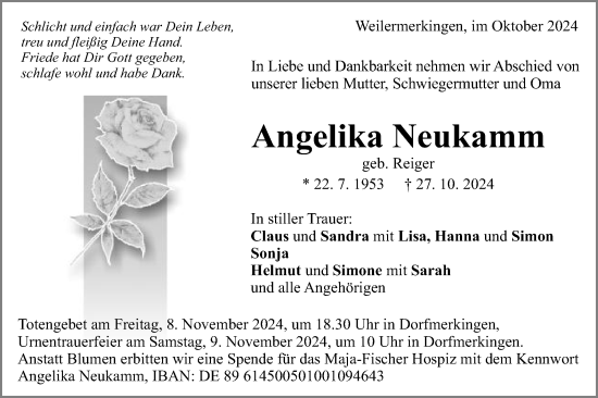 Traueranzeige von Angelika Neukamm von Schwäbische Post