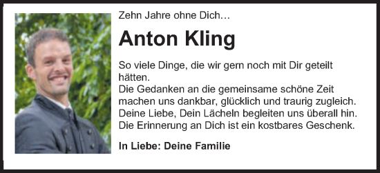 Traueranzeige von Anton Kling von Schwäbische Post
