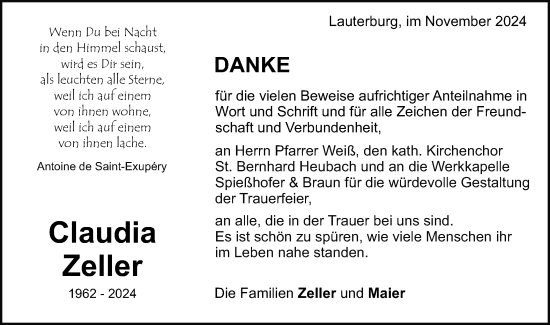 Traueranzeige von Claudia Zeller von Schwäbische Post