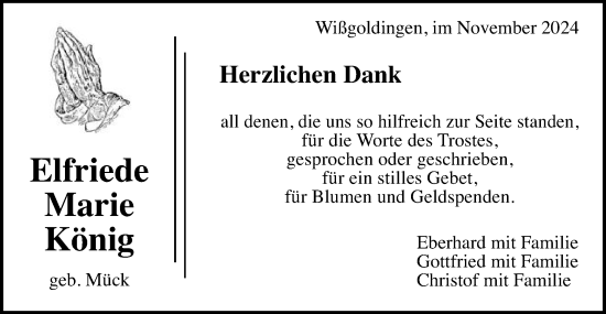 Traueranzeige von Elfriede Marie König von Gmünder Tagespost