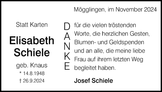 Traueranzeige von Elisabeth Schiele von Gmünder Tagespost